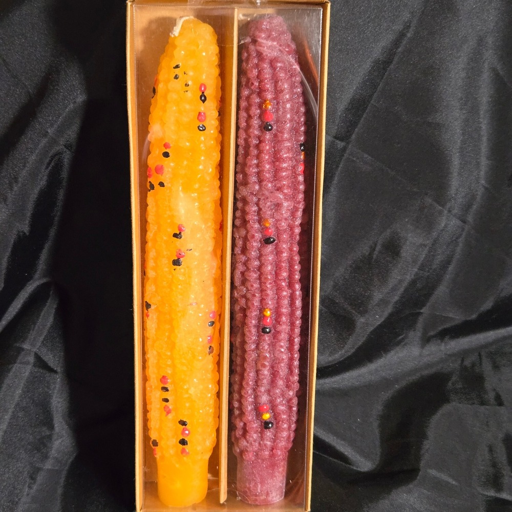 Vintage Style Indian Corn Taper Candles Set of 2 Harvest Fall Thanksgiving Decor